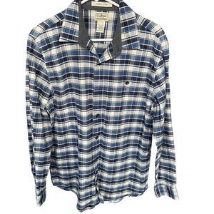 LL Bean Flannel Shirt Mens Medium Plaid Slightly Fitted Cotton Outdoor Button Up